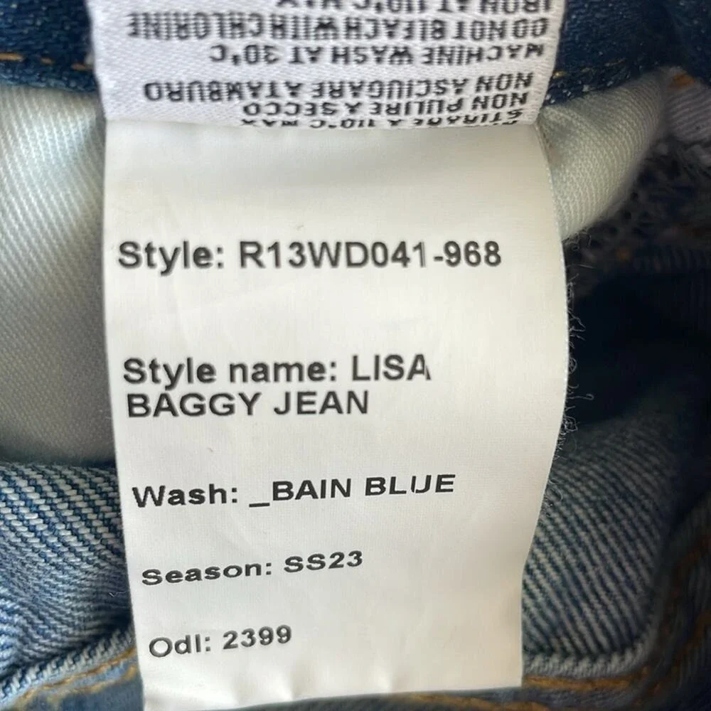R13 Cuffed Lisa Baggy Jeans in Bain Blue Size 31